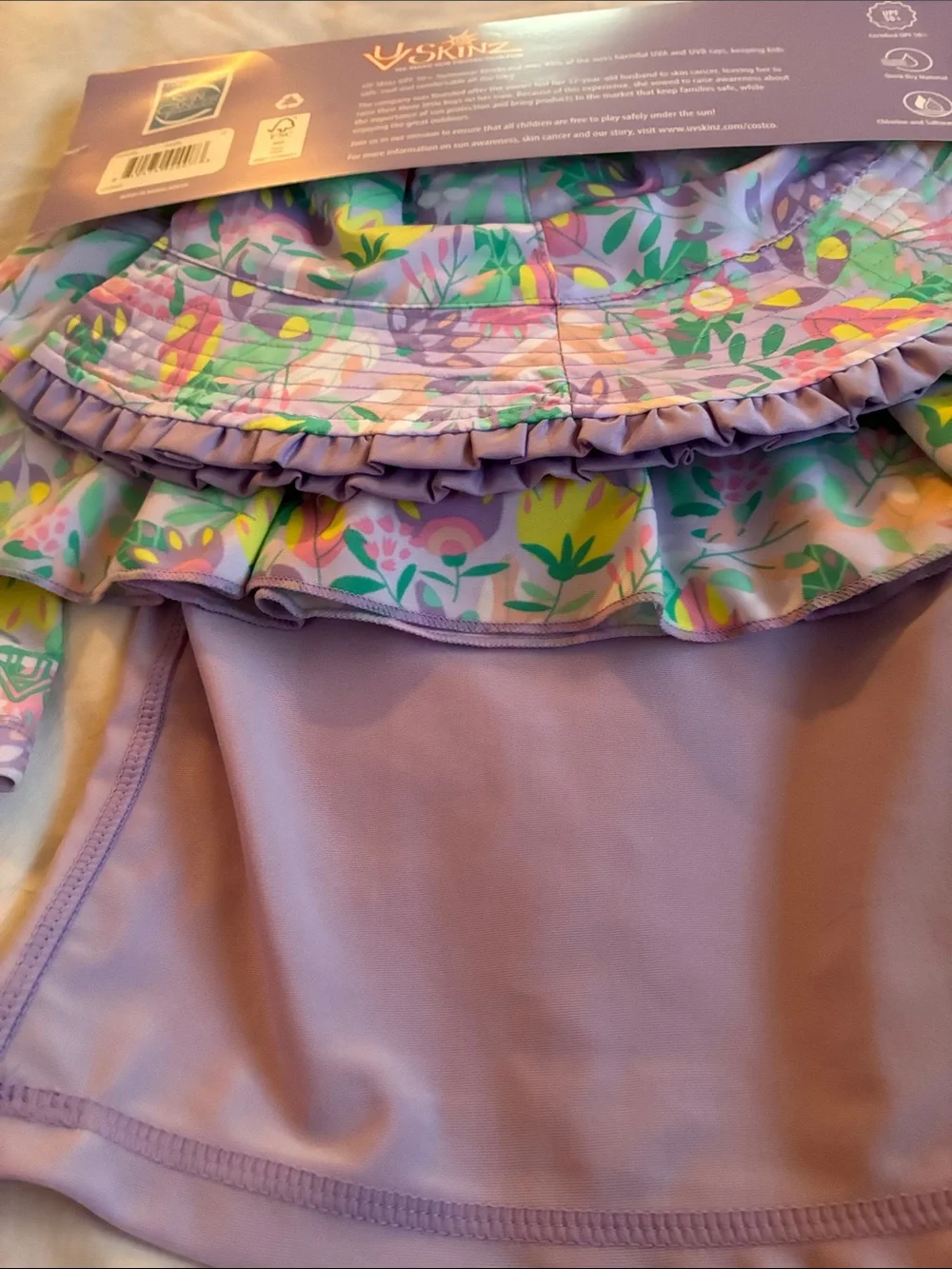 UV Skinz Lavender Kids swimwear set with Floral Sleeves & Unicorn Graphic